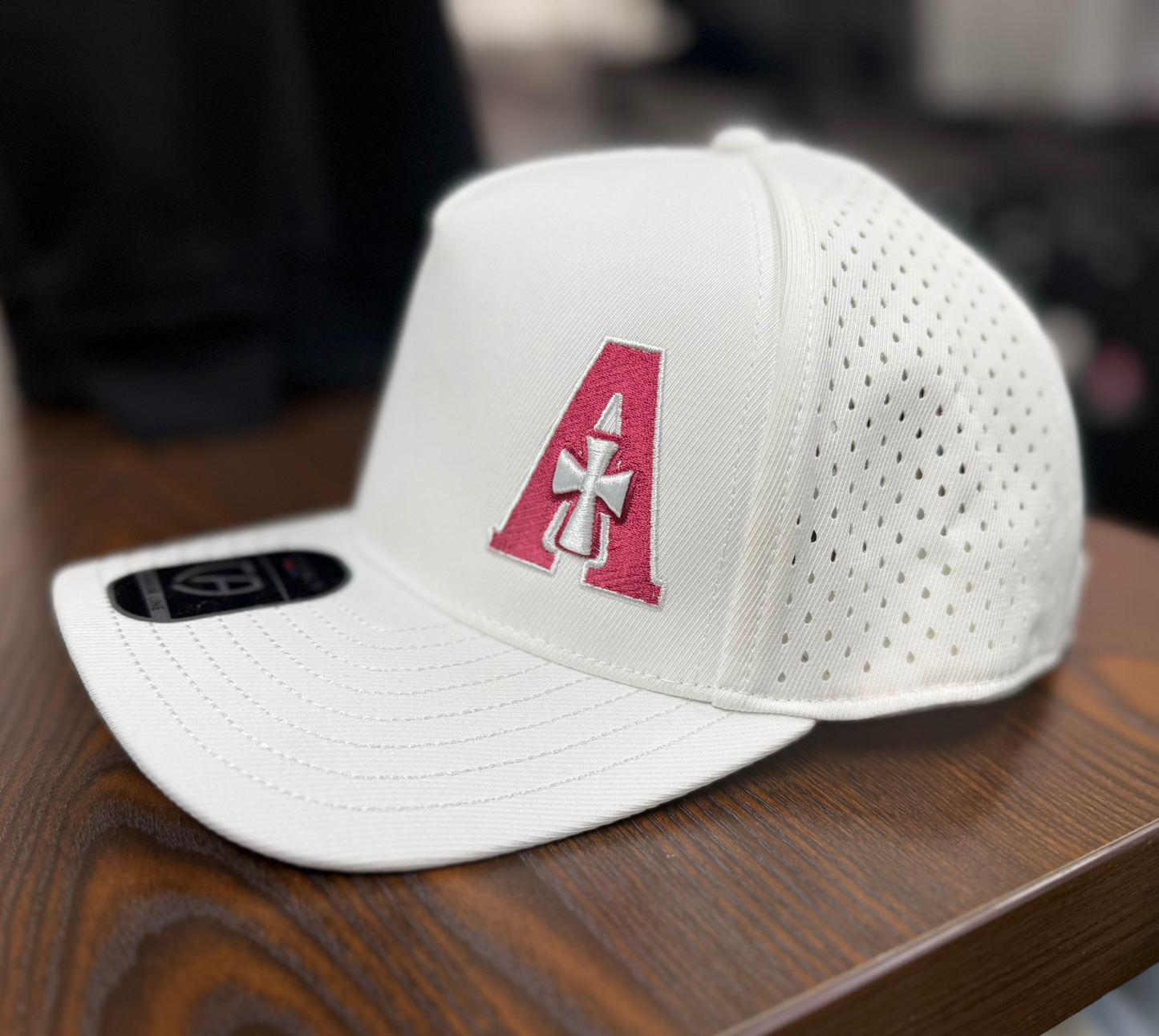 Premium Water-Resistant Perforated Hat - White- A logo