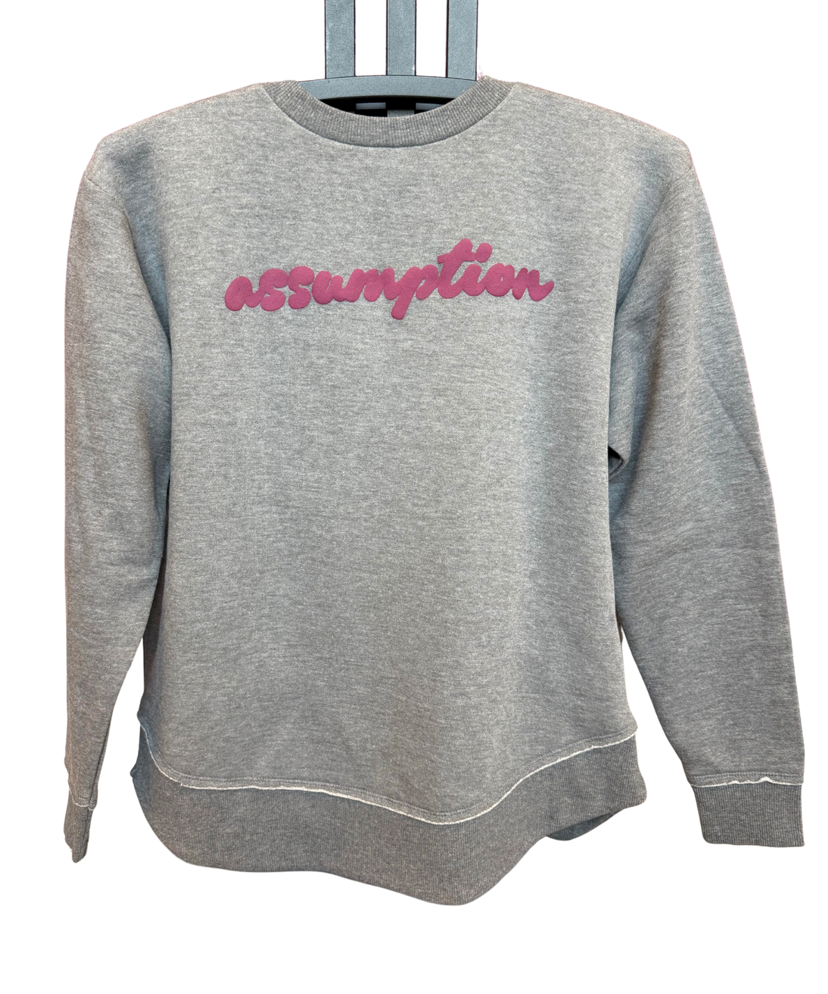 LAT Weekender - Gray Sweatshirt - Maroon Puffy Assumption Cursive