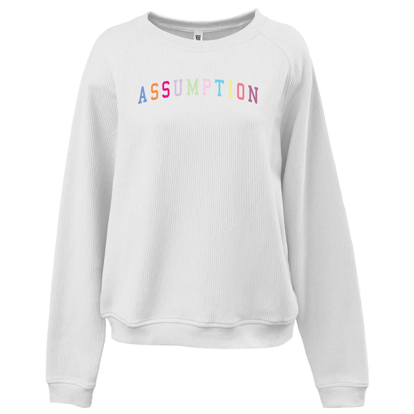 Sweatshirt - Corded Crew Neck - White - Embroidered Assumption