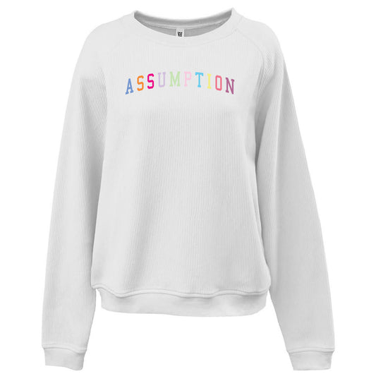 Sweatshirt - Corded Crew Neck - White - Embroidered Assumption