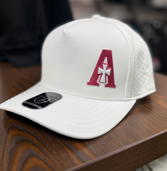 Premium Water-Resistant Perforated Hat - White- A logo