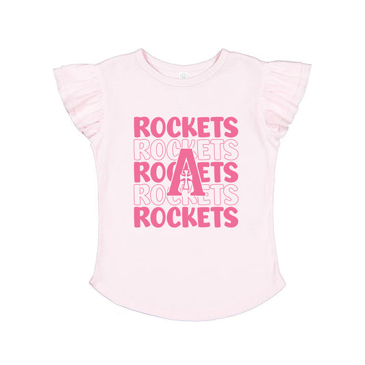 T-shirt/Onesie - Flutter Sleeve - Pink - Rockets