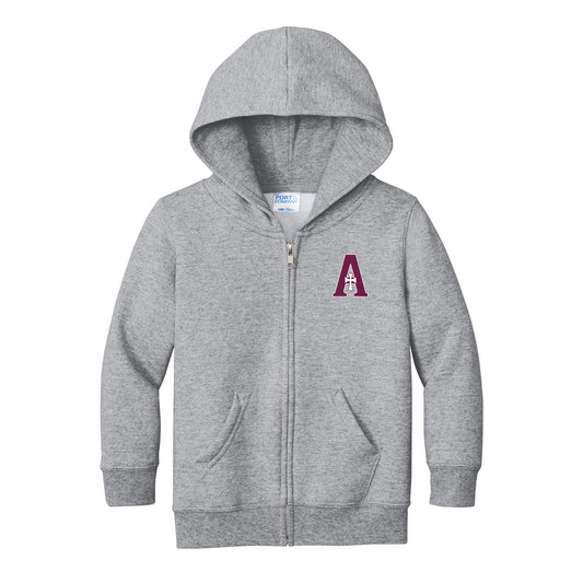 Sweatshirt - Full Zip Hoodie - Grey - Toddler - A Logo