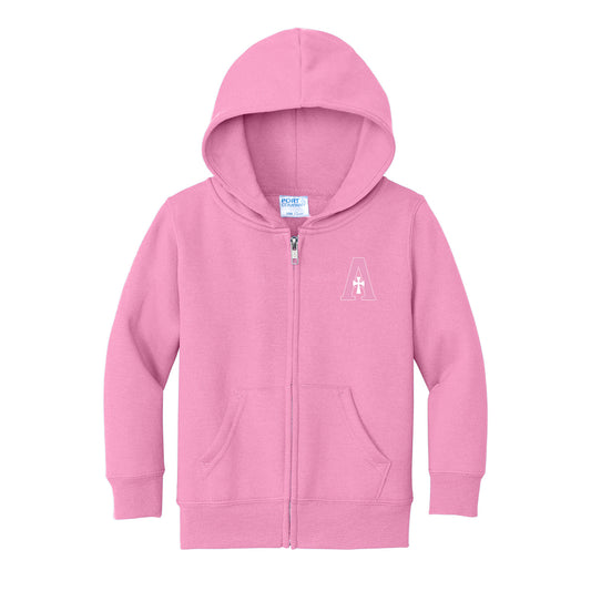 Sweatshirt - Full Zip Hoodie - Pink - Toddler - A Logo