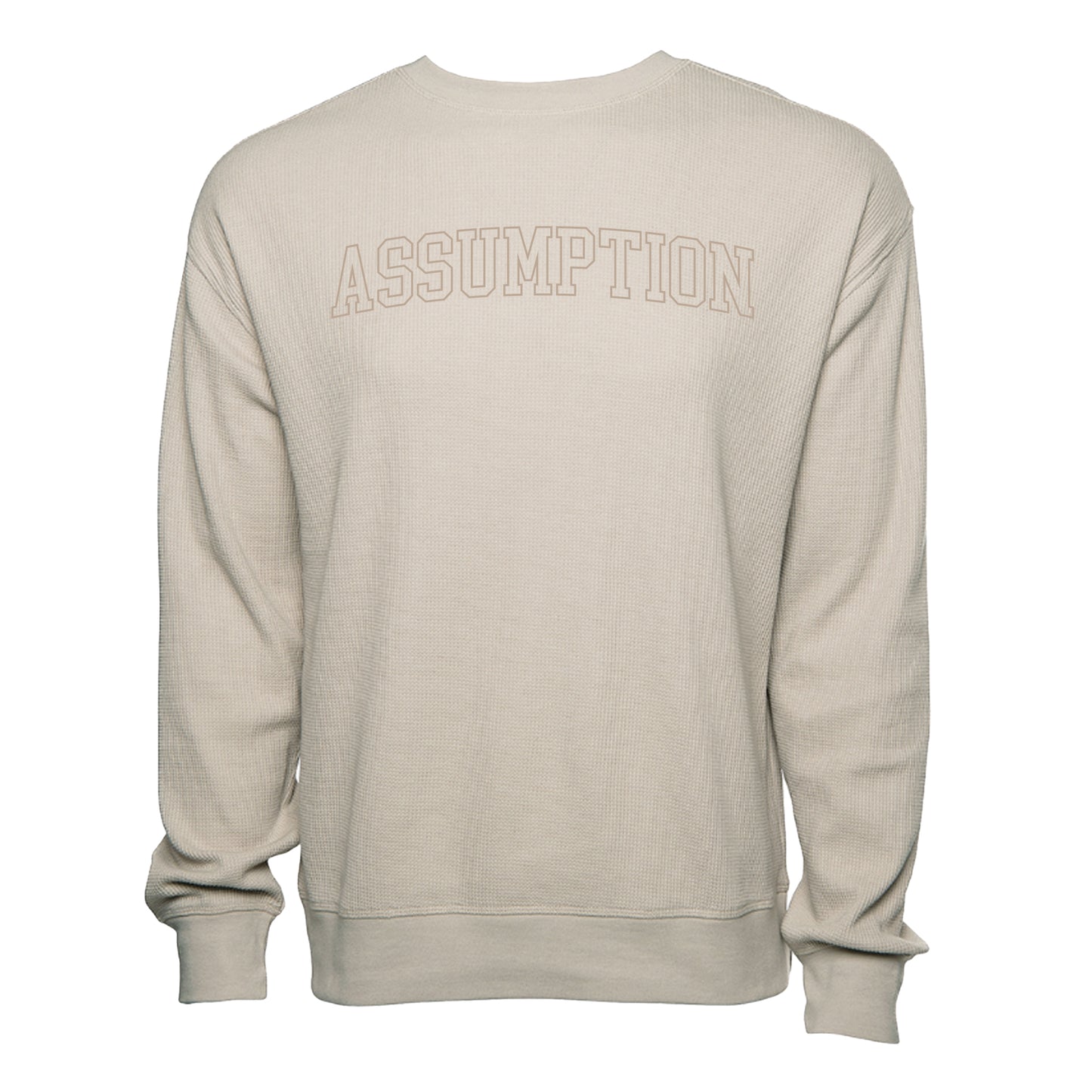 Sweatshirt - Waffle Knit Crew Neck - Oat - Embroidered Assumption