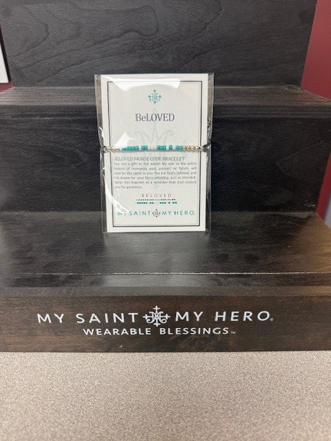 MY SAINT MY HERO-BeLOVED Morse Code-Bracelet-Silver/Turquoise