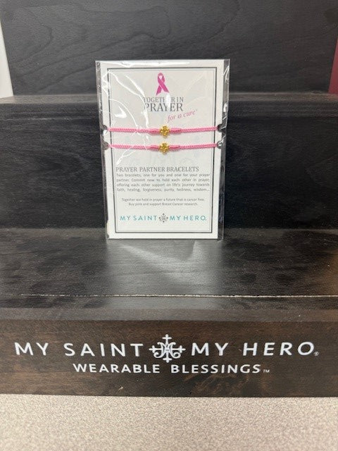 MY SAINT MY HERO-PRAYER PARTNER BRACELETS/PINK & GOLD