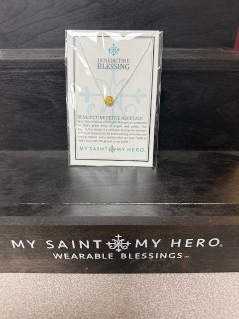 MY SAINT MY HERO-BENEDICTINE BLESSING PETITE NECKLACE/SILVER & GOLD