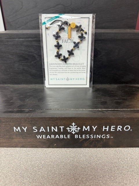 MY SAINT MY HERO-GROUNDED IN FAITH BRACELET/BLACK & GOLD