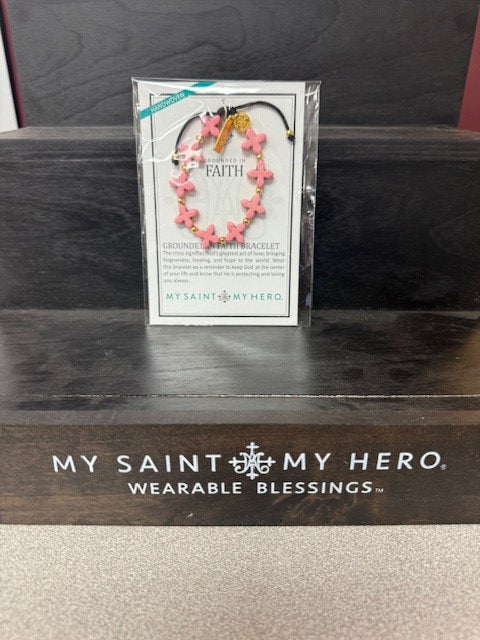 MY SAINT MY HERO-GROUNDED IN FAITH CROSS BRACELET/PINK & GOLD