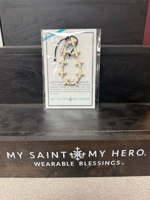 MY SAINT MY HERO-GROUNDED IN FAITH CROSS BRACELET/WHITE & SILVER