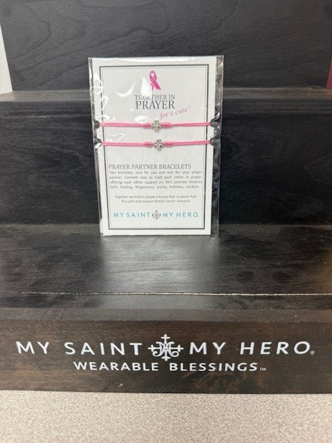 MY SAINT MY HERO-PRAYER PARTNER BRACELETS/PINK & SILVER