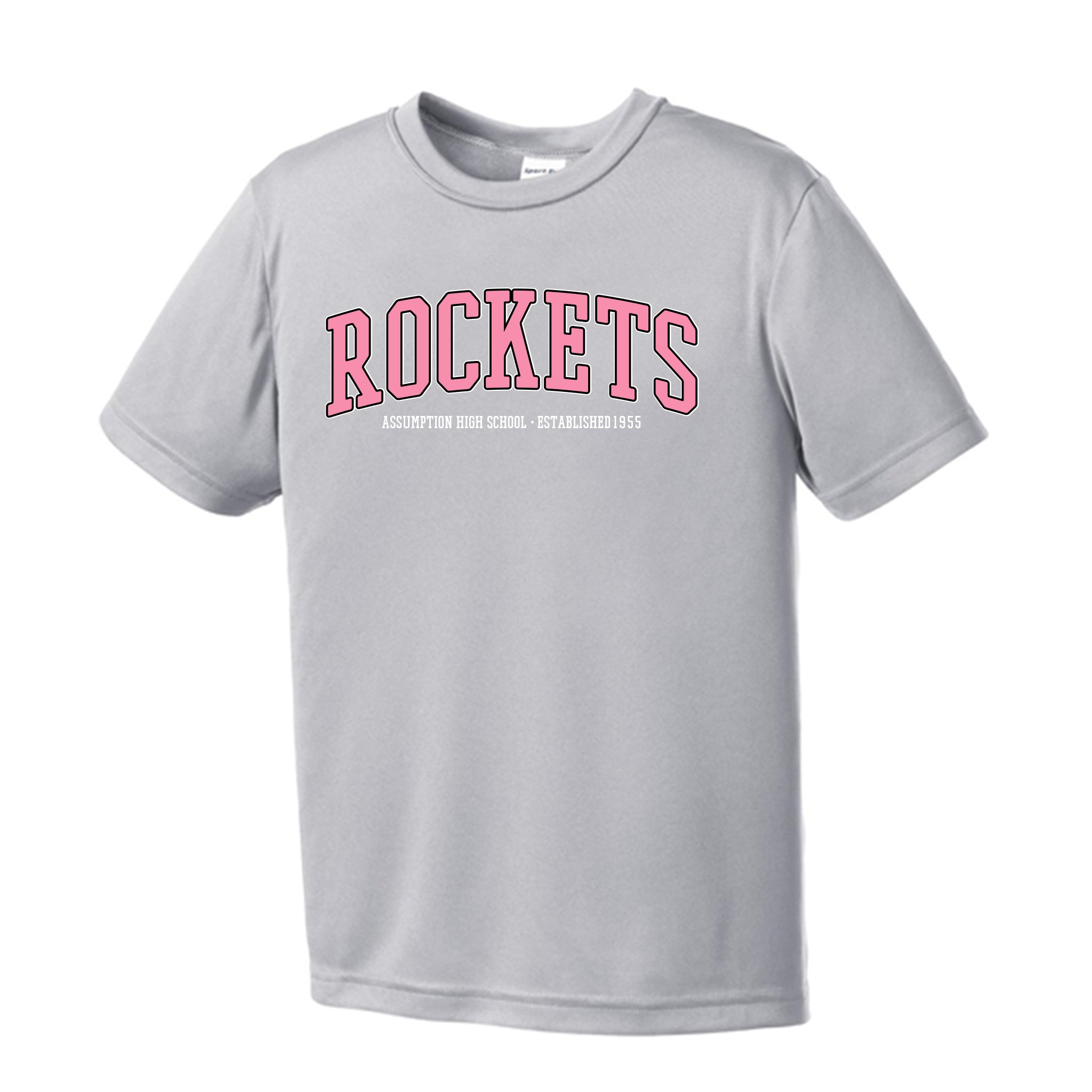 Assumption Rockets Logo T-shirt - Grey - Pink Rockets – Assumption High School Campus Store