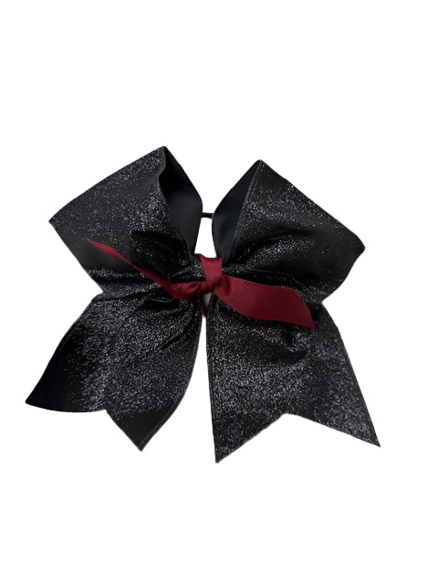Bow- 7" Large Black Glitter Cheer Bow with Ponytail Holder