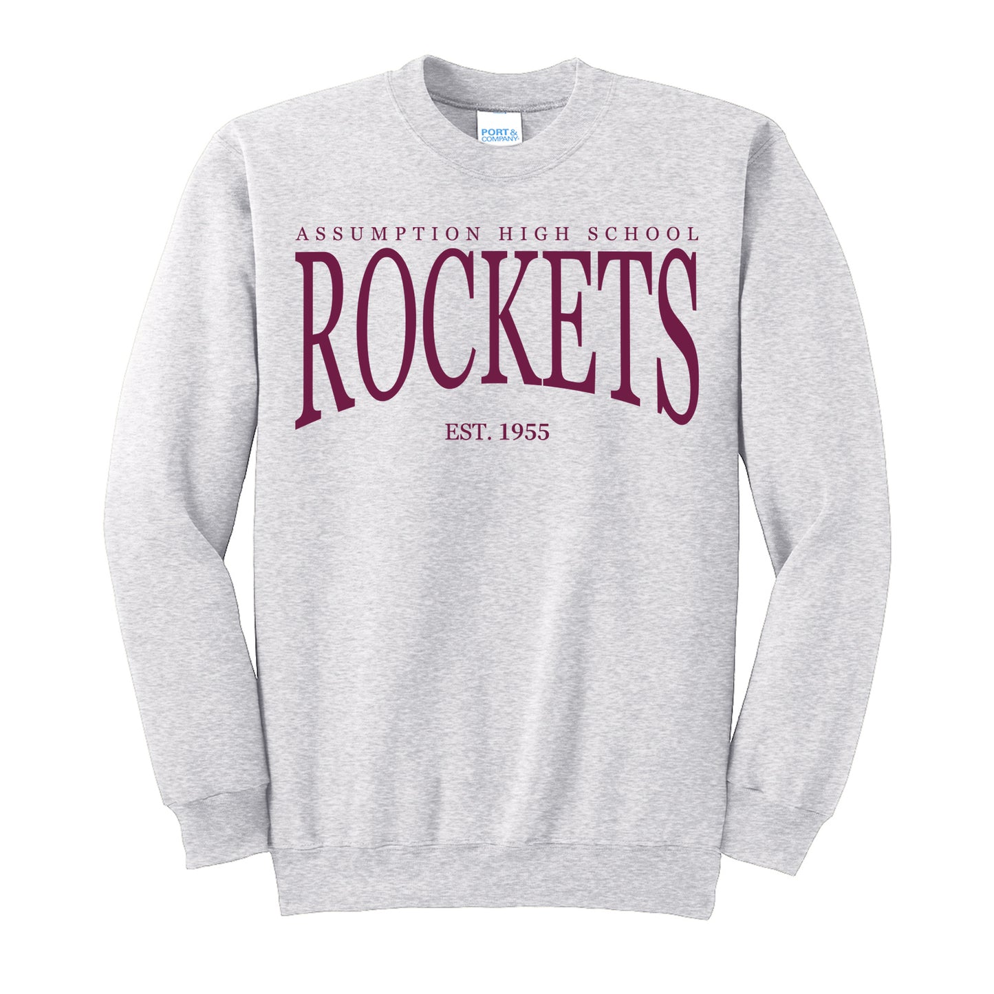 Sweatshirt - Crew Neck - Ash Grey - Embroidered AHS Rockets