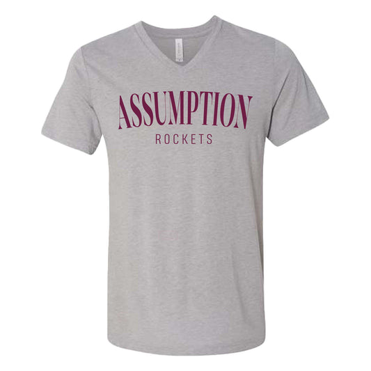 T-shirt - V-Neck - Grey - Assumption Rockets